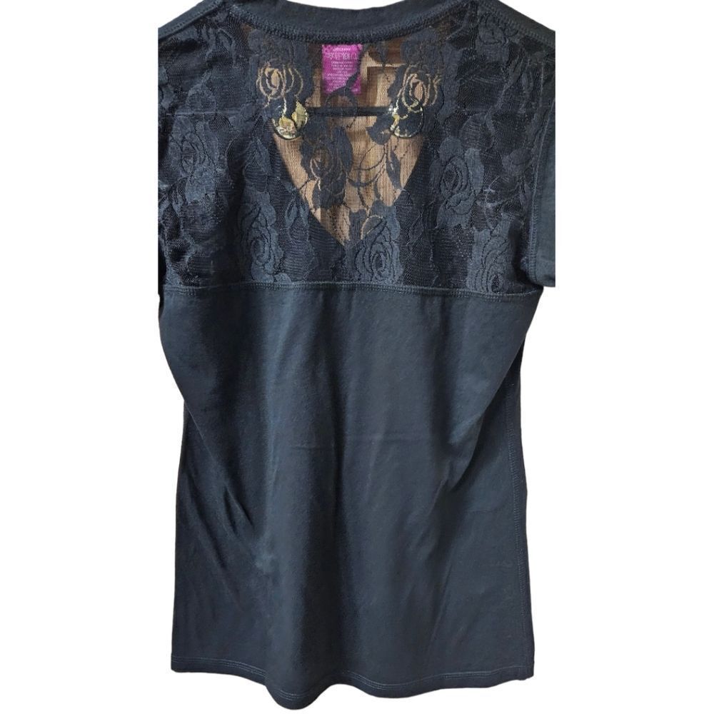 FATAL Women's NEW V- Neck Skull Rose Lace Sexy Tee. - Picture 7 of 12